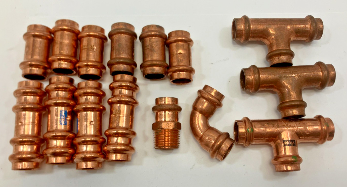 (Lot of 15 Mixed) ~ 1/2" ~Copper Press Fittings - Coupler, tee, elbow, adapter