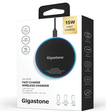 Gigastone Wireless Charging Pad Qi Fast Charger 15W For iPhone Android Black