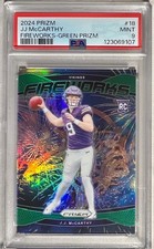 JJ McCarthy 2024 Panini Prizm Fireworks Green Prizm #18 PSA 9 Vikings