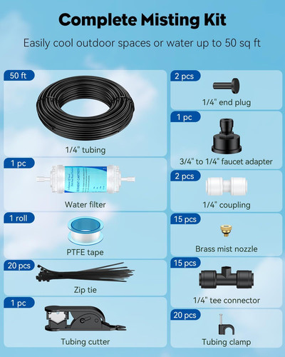 Pawfly Misters for Outside Patio, 50 ft Outdoor Misting Cooling System...