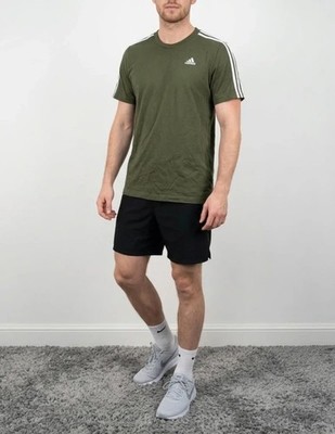 Vintage Adidas 3-Streifen Schulter Spellout Grafik T-Shirt Olivgrün Herren Größe M