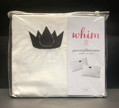 Martha Stewart Whim Crowns Pillowcases Set Cotton White Black Standard New