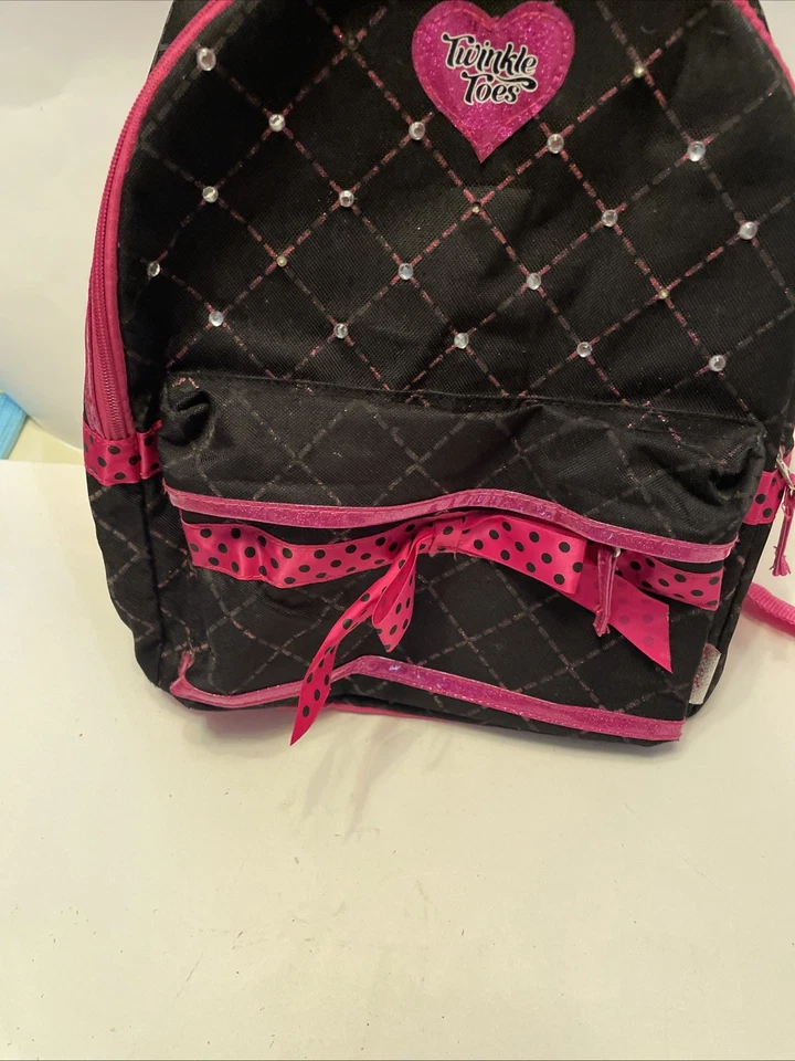 Mochila Twinkle Toes luces parpadeantes negra y rosa. "14"" X 14"" usado" Foto 3 de 4