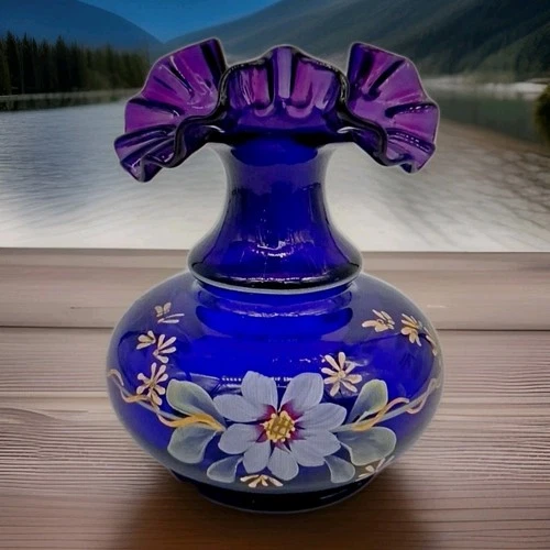 Fenton Royal Purple Colonial Scroll Vase Historic Collect Signed D. Fenton