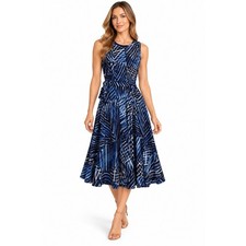 Lauren Ralph Lauren Geometric Print Sleeveless Midi Dress Blue White Size 6