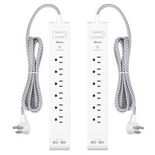 12 Ft. Extension Cord 6-Outlet Power Strip Surge Protector in White with 2-USB P