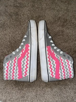 Vans Sk8 Hi Skate Pink Gray Zigzag Canvas Skateboarding Sneaker Sz W 7.5 M 6