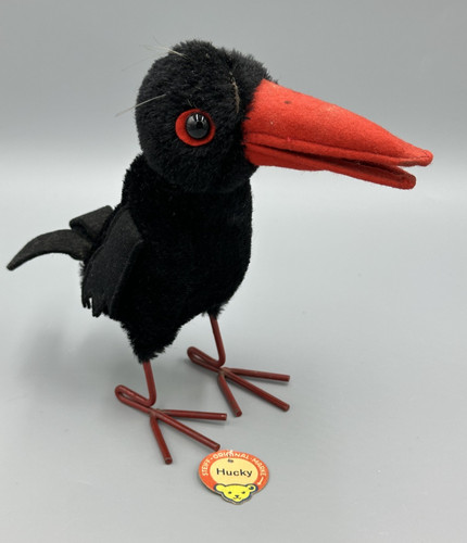 1950s - 60s STEIFF Hucky RAVEN 7-inch Plush Chest Tag Vintage Crow