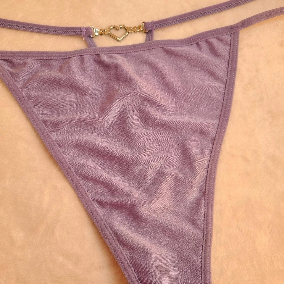 Vintage Secret Treasures Silky Satin Rhinestone Charm Cut-out Thong XL - Image 2 of 4