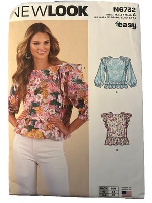 NEW LOOK Sewing Pattern N6732 Misses Ruffle Blouse Cottagecore Top Plus 6-18 UC