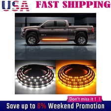 2x 60" Running Board LED Light DRL Side Step Strip Bar Amber White Turn Signal