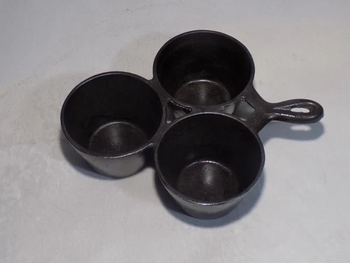 XLNT WagnerWare No.2 Cast Iron 3 Cup Gem Muffin Pan-No Cracks-Unmarked