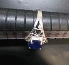 Vintage 925 Sterling Silver Blue Stone Oval Ring Heart Filigree Sz 7 Wavy Band — photo 4
