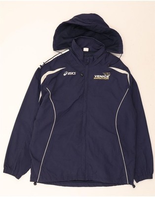 Asics Herren Venice Marathon Regenjacke mit Kapuze UK 44 2XL Navy Blau Nylon UM01
