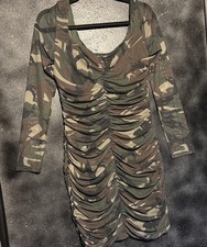 Guess Camo Stretch Ruched Bodycon Dress Sz XL Club Party Dinner Date Night