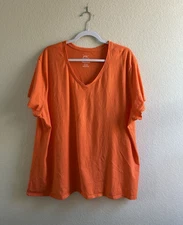 Just My Size Essentials Women's Orange V Neck Short Sleeve T-shirt 4X (26W-28W)