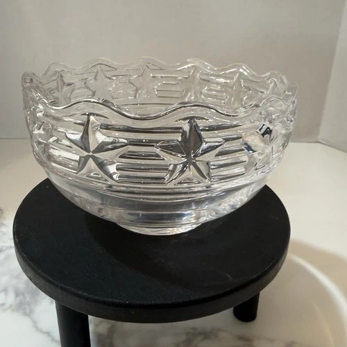 Vtg Tiffany & Co 5" Crystal Glass Bowl Stars & Stripes Embossed Pattern Scallop