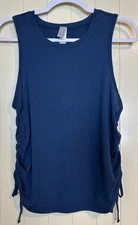 Sophia Active Top Women's Medium blue Sleeveless Cinch Ruched Sides stretch GUC