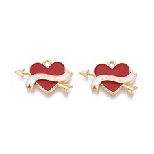 100pcs Heart Red Alloy Enamel Pendant Arrow Charm Golden for Bracelets Earrings