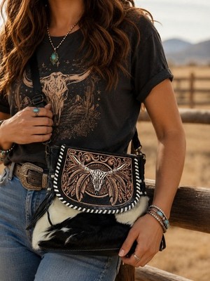 Myra - Spirit of the Herd Western Crossbody black and white cow. 