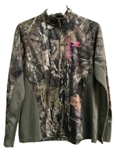 Mossy Oak Women Size XL Quarter Zip Performance Pullover Activewear Camou Green