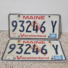 Set Lot Pair 2 Vintage MAINE LICENSE PLATES Lobster Vacationland Expired 1995