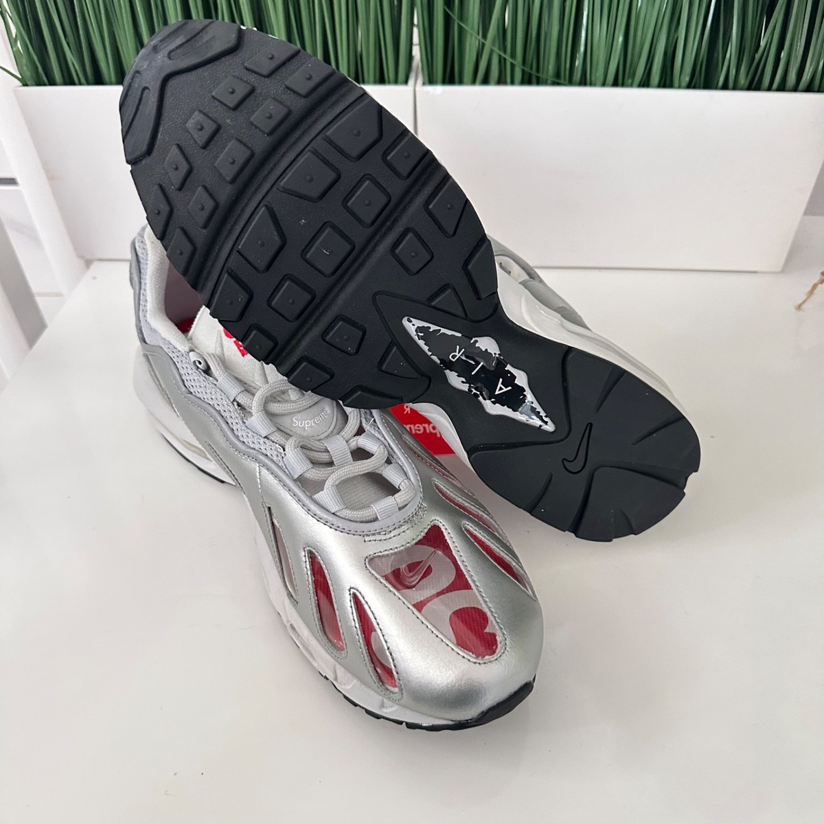 Nike Supreme x Air Max 96 NBY Metallic Silver Red Leather CV7652