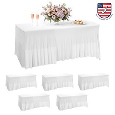 6 Pack Spandex Tablecloths with Skirt Spandex Table Covers for Banquet Parties