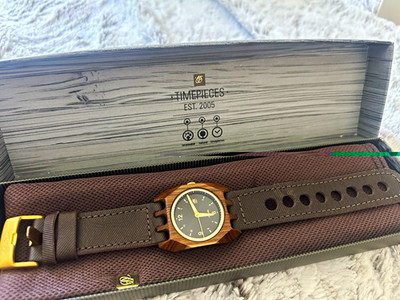 Tree Hut Timepieces Quartz Analog Wood Case Black Dial Brown Leather Strap w/Box