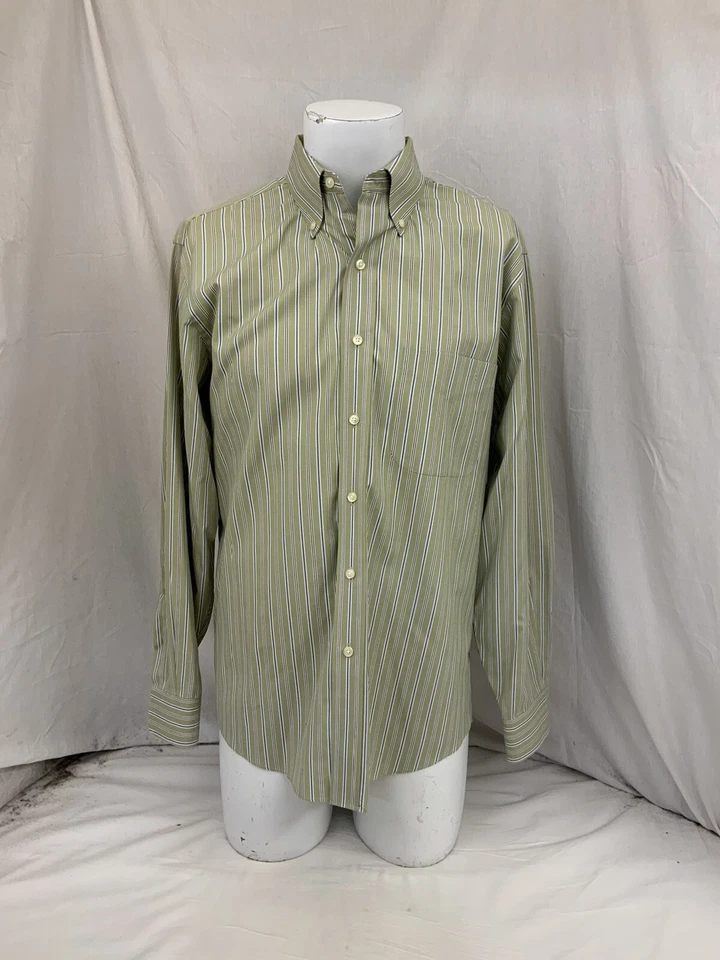Jos. A. Camisa Bank Para Hombre Vestido Mediano Verde a Rayas 100% Algodón YGI N2-519 Foto 2 de 4