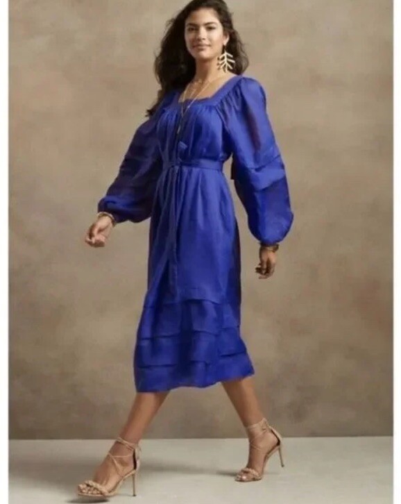 Banana Republic Womens Midi Ramie Blue Dress Size S