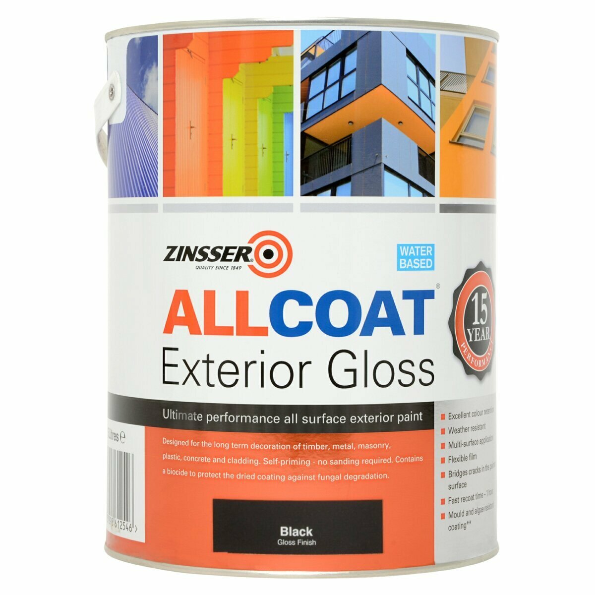 Zinsser Black Allcoat Exterior Water Based Gloss 1L - Image 2