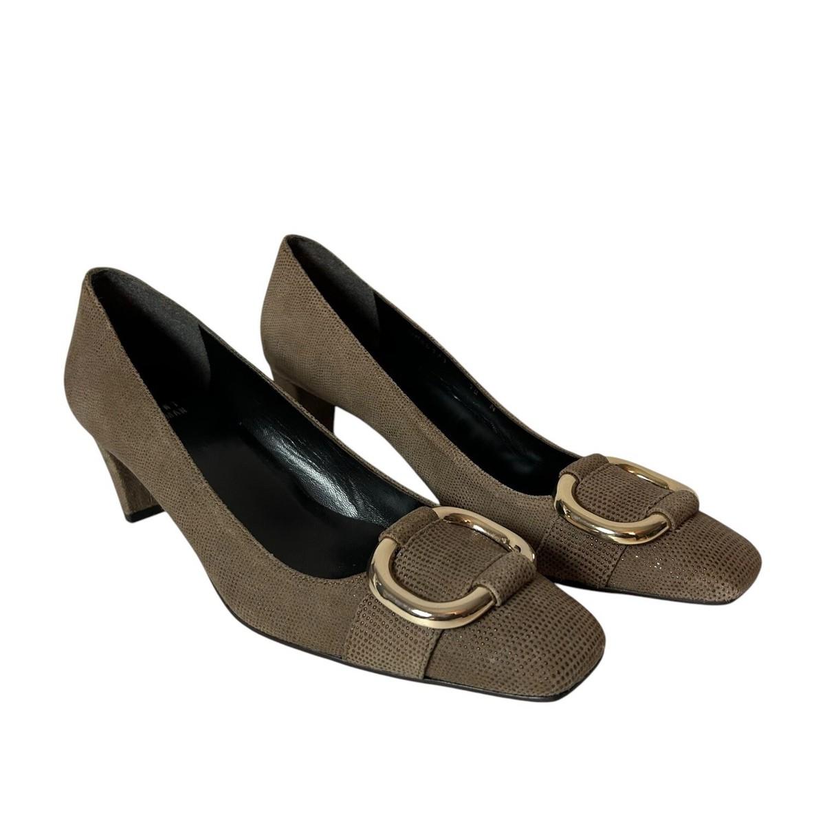 Stuart Weitzman Heel Women Pumps Tan Snakeskin Embossed Narrow