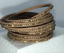 Slake Double Wrap Bracelet Dark Tan Crystal Alcantara® Leather Designer Style