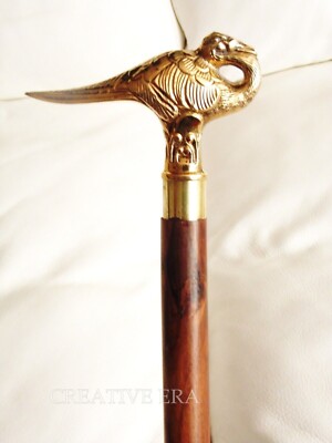 Vintage Look Solid Peacock Brass Head Handle Brown Wooden Walking Cane Stick New