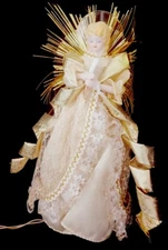 Vintage Angel Christmas Tree Topper Porcelain Face 10 Lights