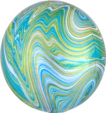 15" Round Blue Green Marblez Orbz Foil Balloon