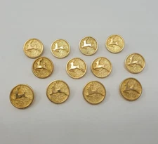 12 pcs Doe Deer Gold Molded Plastic Craft Sewing Shank Buttons 15mm Round VTG