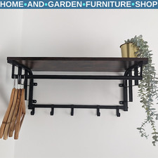 Industrial Wall Mounted Coat Rack Hanging Rail 5 Hooks Rustic Brown Shelf Hats