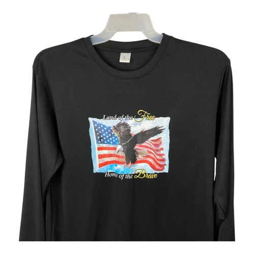 """Land of The Free Home of the Brave"" イーグル アメリカンフラッグ LS tシャツ ブラック 新品" - 画像3/8