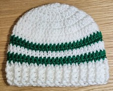 Beanie 3 - 6 Months Baby Boy 1 Each Handmade Crochet Striped White  Kelly Green