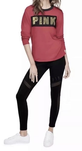 T-shirt Manches Longues VS Pink Logo Ringer - Taille S - Rose - Neuf Avec étiquettes