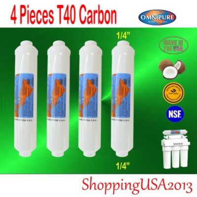 4 Omnipure T40 Post Coconut Inline Carbon Filter 10X2'' RO T33 Upgrade water