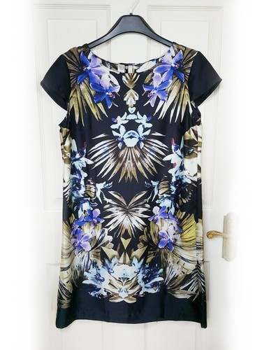 MANGO Blue & Black Tropical Floral Print Shift Dress, size M 12 - BNWT - Picture 4 of 6