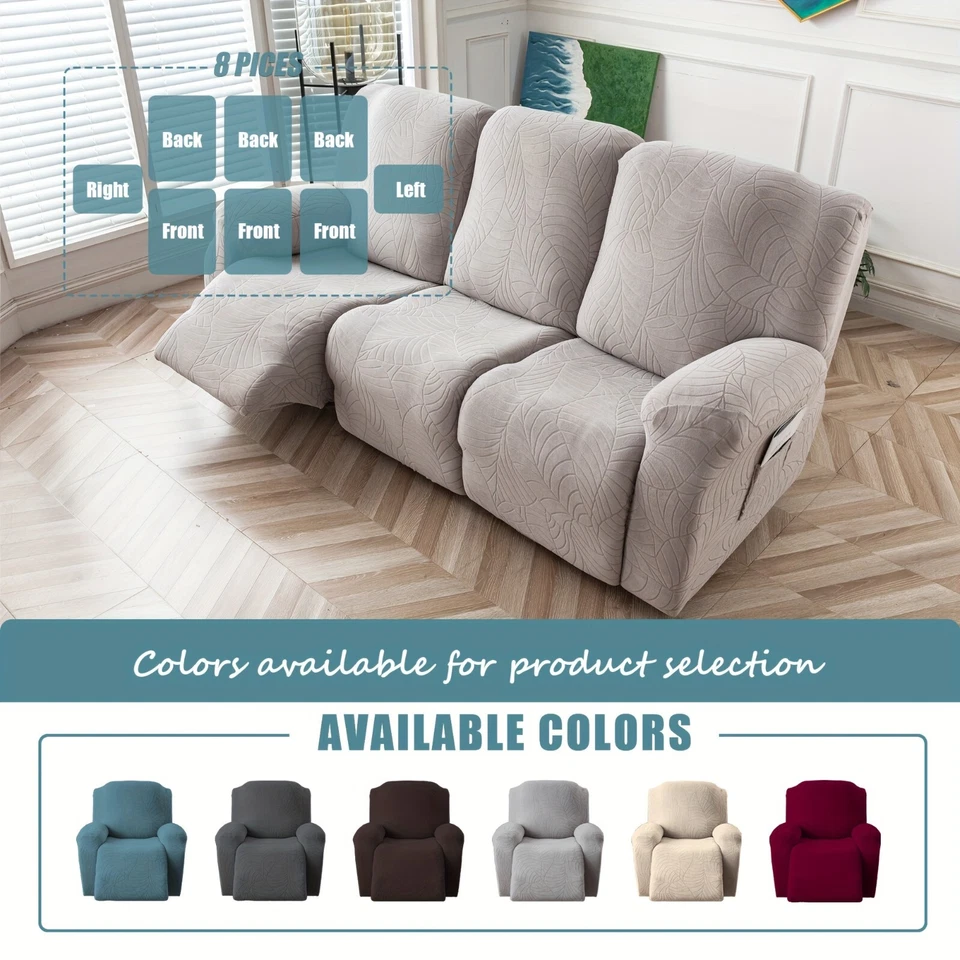 Waterproof non-slip leaf jacquard stretch recliner sofa cover protection - Image 2 of 4
