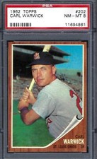 1962 Topps #202 PSA 8 Carl Warwick Cardinals 202