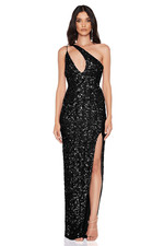 Nookie Revel Sequin gown cocktail Datenight One shoulder Maxi Dress S NWT$489
