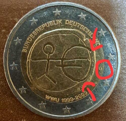 2 Euro Münze Strichmännchen WWU 1999-2009 " G" BRD SELTEN - Bild 1 von 2