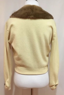Vintage 1950s Blond Cashmere Cropped Cardigan Sweater With Fur