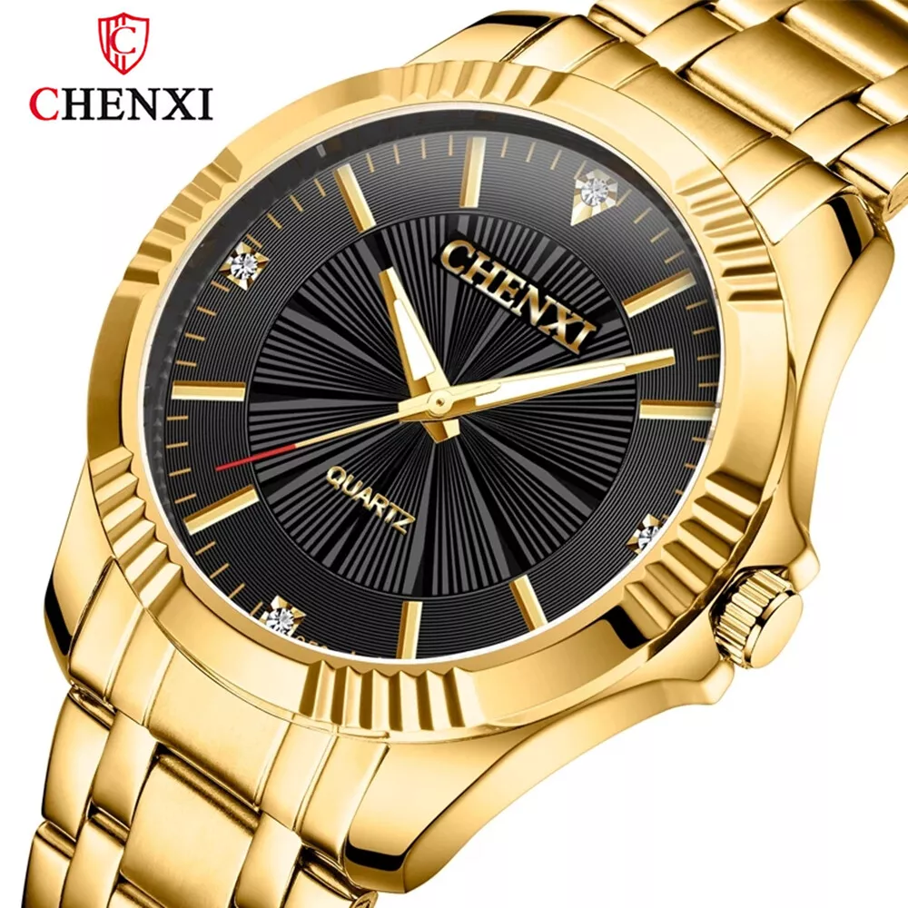 CHENXI Brand Men Quartz Watch Gold Strap Steel Wristwatch for